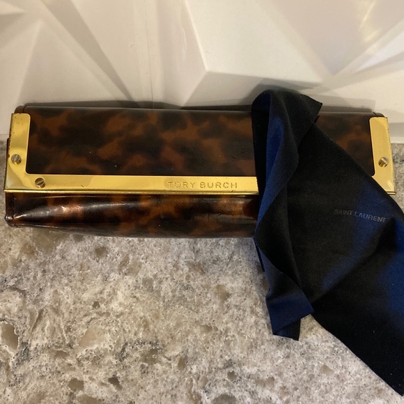 2pc Tory Burch Blue 💙 Leather Purse,Tory Burch Glasses Case,St Laurent Cloth - Picture 12 of 12